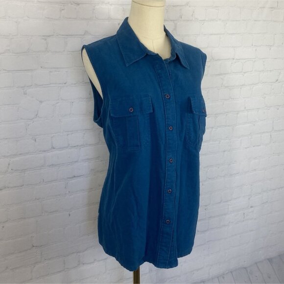 ⭐ 3/$15 Massini Size 20W Linen Blend Blue Button Up Shirt Tank Top - Picture 3 of 6